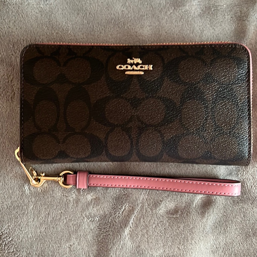 Signature Canvas Long Zip Around Wallet Brown/True Pink Item #C4452